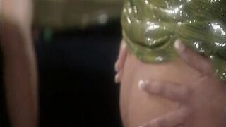 Lesbian bar maids masturbate in threesome