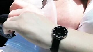 Pumping my Big Milk Tits Empty in the Car