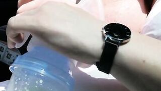 Pumping my Big Milk Tits Empty in the Car