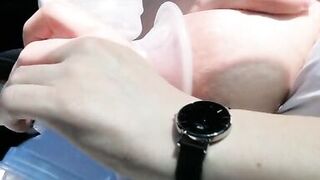 Pumping my Big Milk Tits Empty in the Car