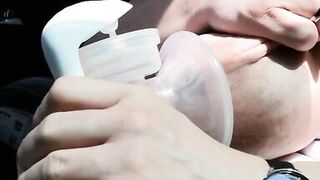 Pumping my Big Milk Tits Empty in the Car