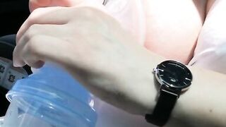 Pumping my Big Milk Tits Empty in the Car