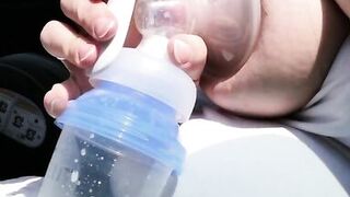 Pumping my Big Milk Tits Empty in the Car