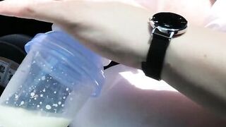 Pumping my Big Milk Tits Empty in the Car