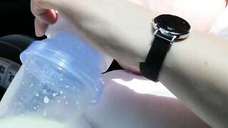 Pumping my Big Milk Tits Empty in the Car