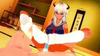 MINOTAUR CHAN LOVES FOOTJOB AND JERKS OFF a DICK WITH HIS BIG FEET : 3D Hentai