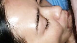 Asian Blowjob Queen Hairy Pussy Fingered and Cumshot Facial Load of Semen