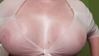 Big Tits Oiled and Dildo Fuck and long Nipples Play