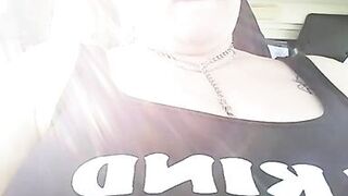 BBW Smoking Topless in Secret with Big Tits out