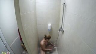 Kinky MILF Loves Masturbating in the Gym Shower and Pissing