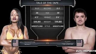 Mixed Nude Wrestling Fight Kelli Provocateur Beating Fluffy Sitting on his Face with Foot Play